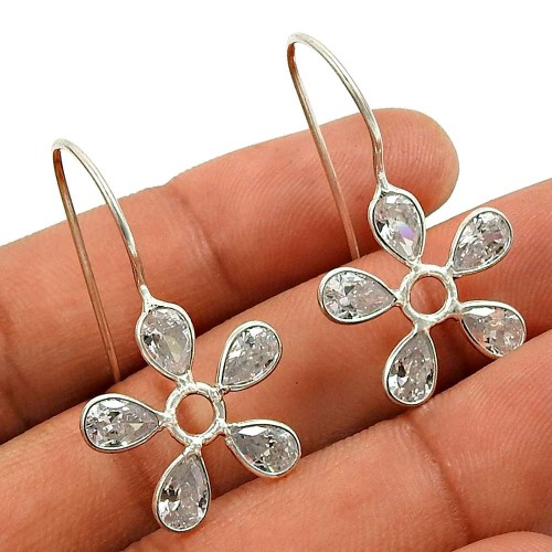 White CZ Gemstone Earring 925 Sterling Silver Vintage Jewelry Q4