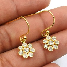 White CZ Gemstone Earring Gold Plated 925 Sterling Silver Vintage Jewelry A26
