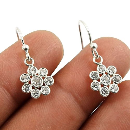 White CZ Gemstone Earring 925 Sterling Silver Ethnic Jewelry C26