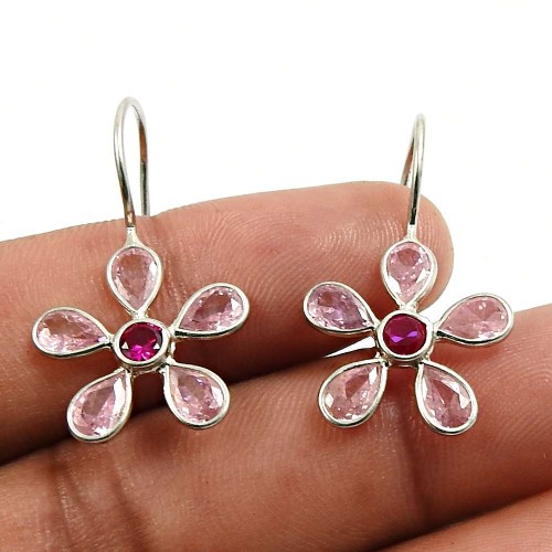 Pink CZ Ruby CZ Gemstone Earring 925 Sterling Silver Tribal Jewelry J27