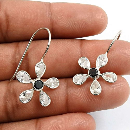 White CZ Black CZ Gemstone Earring 925 Sterling Silver Traditional Jewelry P27