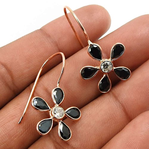 Black CZ White CZ Gemstone Earring Rose Gold Plated 925 Sterling Silver Handmade Jewelry E28
