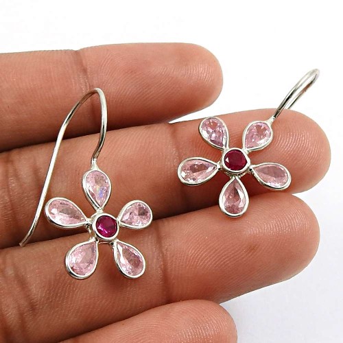 Pink CZ Ruby CZ Gemstone Earring 925 Sterling Silver Traditional Jewelry F27