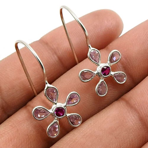 Pink CZ Ruby CZ Gemstone Earring 925 Sterling Silver Indian Jewelry P28