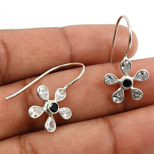 White CZ Black CZ Gemstone Earring 925 Sterling Silver Indian Handmade Jewelry Q4