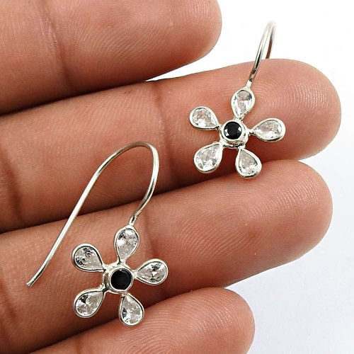 White CZ Black CZ Gemstone Earring 925 Sterling Silver Traditional Jewelry T28