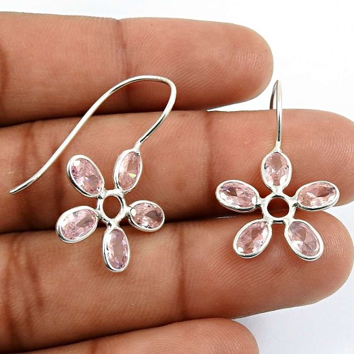 HANDMADE 925 Sterling Silver Jewelry Oval Shape Pink Cz Gemstone Earrings K9