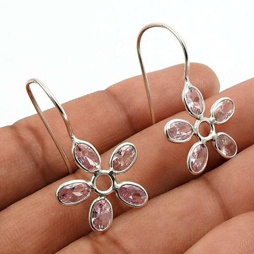 HANDMADE 925 Sterling Silver Jewelry Oval Shape Pink Cz Gemstone Earrings L9