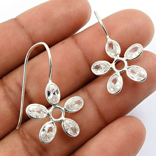 Oval Shape White Cz Gemstone HANDMADE Jewelry 925 Sterling Silver Earrings P9