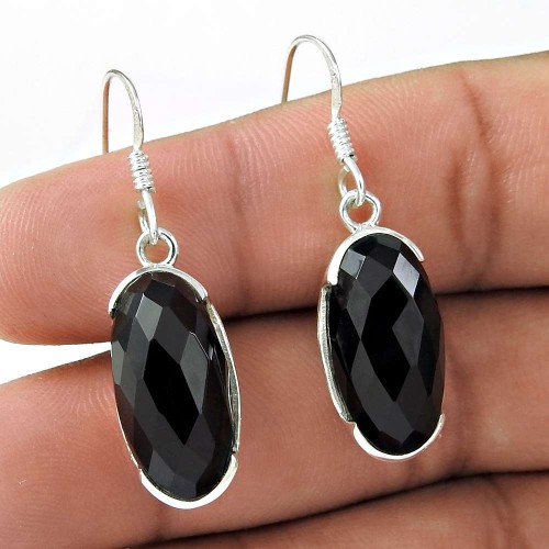 Sterling Silver Fashion Jewellery Charming Black Onyx Gemstone Earrings