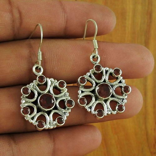 Indian Sterling Silver Jewellery Charming Garnet Gemstone Earrings