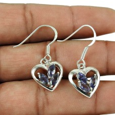 Party Wear 925 Sterling Silver Iolite Gemstone Heart Earrings