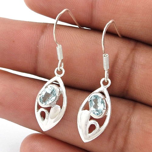Excellent 925 Sterling Silver Blue Topaz Gemstone Earrings