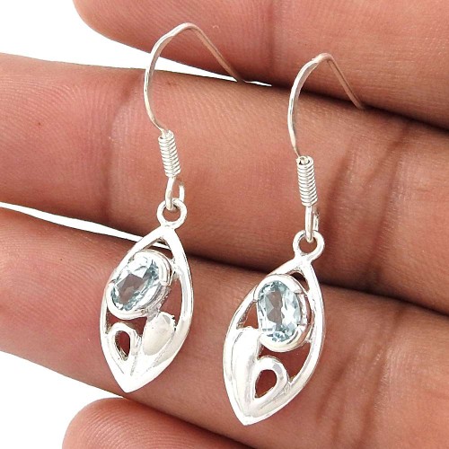 Beautiful 925 Sterling Silver Blue Topaz Gemstone Earrings