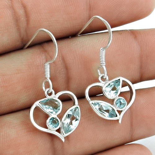 Good-Looking 925 Sterling Silver Blue Topaz Gemstone Earrings