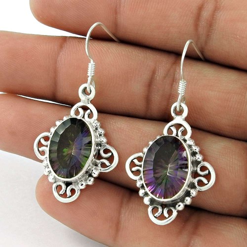 925 Sterling Silver Indian Jewellery Traditional Mystic Topaz Gemstone Earrings Manufacturer