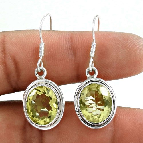 925 Sterling Silver Vintage Jewellery Beautiful Lemon Topaz Gemstone Earrings