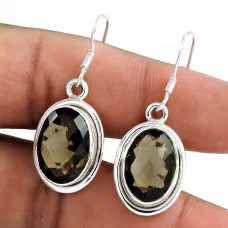 925 Sterling Silver Jewellery Charming Smoky Quartz Gemstone Earrings