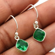 Emerald Glass Gemstone Earrings 925 Sterling Silver Fine Jewelry L7