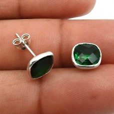 925 Sterling Silver Jewelry Emerald Glass Gemstone Stud Earrings Q3