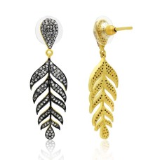 Black Rhodium Gold Plated 925 Sterling Silver Diamond Leaf Earrings Woman Gift Jewelry