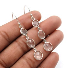 Round Crystal Gemstone Earrings 925 Sterling Silver Jewelry For Women M3