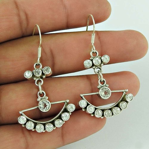 Scenic 925 Sterling Silver White CZ Gemstone Earring Ethnic Jewellery