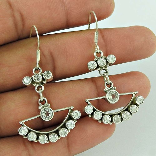 Graceful 925 Sterling Silver White CZ Gemstone Earring Jewellery