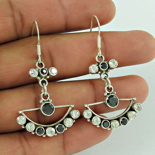 Stunning 925 Sterling Silver Smoky Quartz, White CZ Gemstone Earring Jewellery