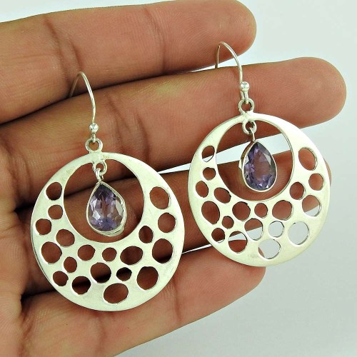 925 Sterling Silver Indian Jewellery Traditional Amethyst Gemstone Earrings Manufacturer India