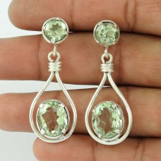 Sterling Silver Fashion Jewellery High Polish Green Amethyst Gemstone Earrings