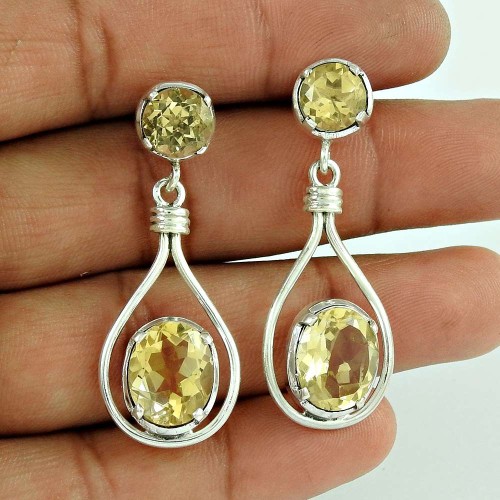 925 Silver Jewellery Ethnic Citrine Gemstone Earrings
