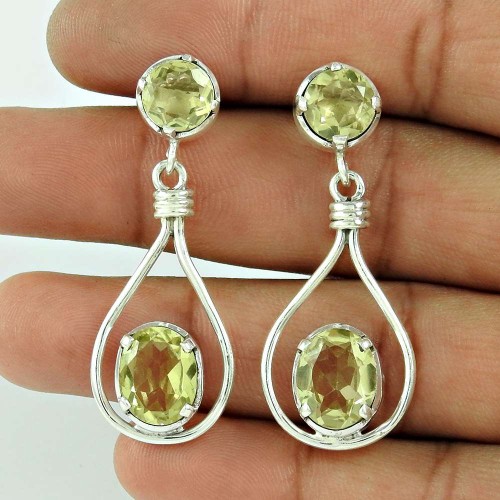 925 Sterling Silver Jewellery High Polish Lemon Topaz Gemstone Earrings Wholesaler