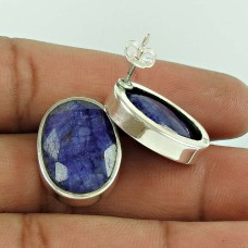 925 Sterling Silver Jewellery High Polish Blue Sapphire Gemstone Earrings Exporter