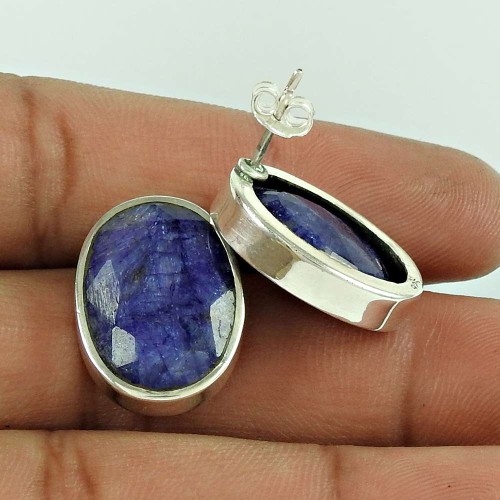 925 Sterling Silver Jewellery High Polish Blue Sapphire Gemstone Earrings Exporter