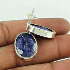 925 Sterling Silver Fashion Jewellery Charming Blue Sapphire Gemstone Earrings Fabricante