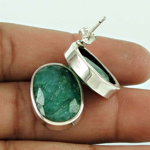 925 Sterling Silver Vintage Jewellery Fashion Emerald Gemstone Earrings Supplier