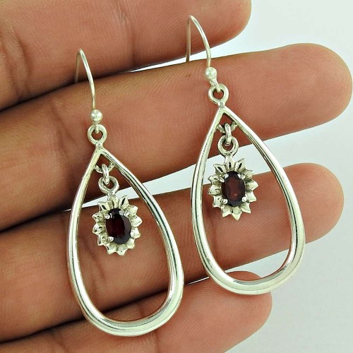 925 Sterling Silver Vintage Jewellery Beautiful Garnet Gemstone Earrings