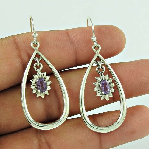 Big Royal Style!! 925 Sterling Silver Amethyst Earrings Supplier India