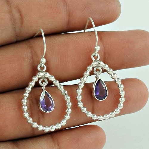 925 Sterling Silver Vintage Jewellery Traditional Amethyst Gemstone Earrings