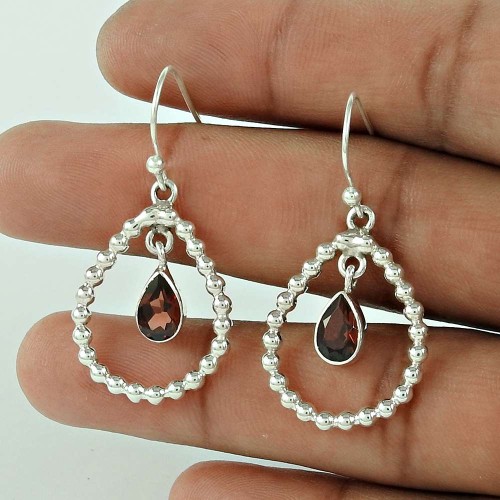 925 Sterling Silver Jewellery Charming Garnet Gemstone Earrings
