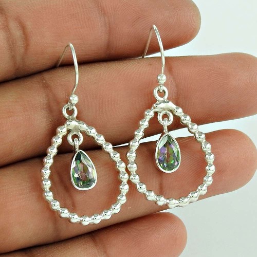 925 Silver Jewellery High Polish Mystic Topaz Gemstone Earrings