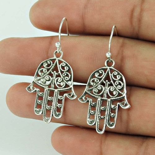 Stylish 925 Sterling Silver Humsa Earrings Proveedor