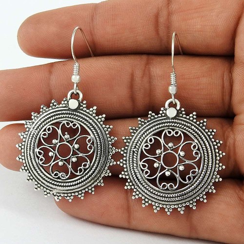 Fashion Design !! 925 Sterling Silver Filigree Earrings Manufacturer India