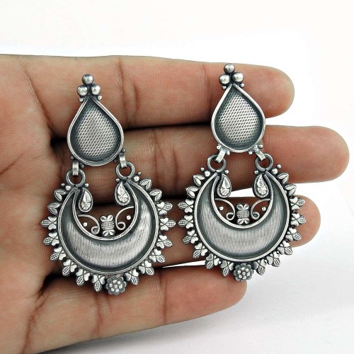 Engaging Oxidised Sterling Silver Ethnic Earrings 925 Sterling Silver Jewellery