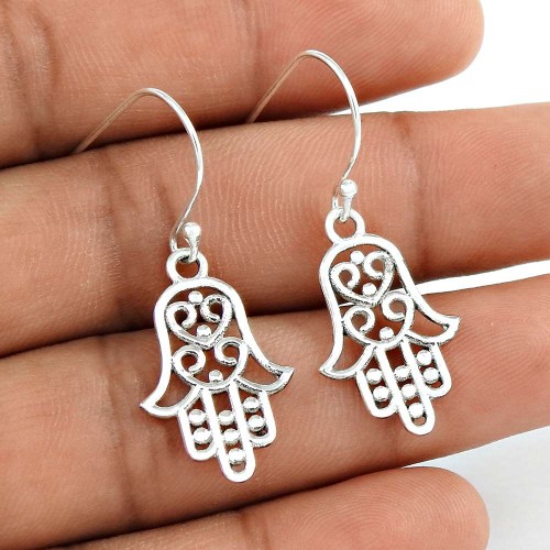 Before Time Solid 925 Sterling Silver Hamsa Earrings Jewellery Fabricante
