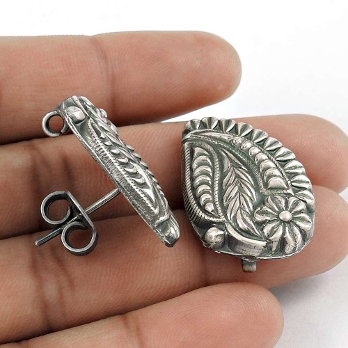 Amazing 925 Sterling Silver Leaf Handmade Stud Earrings Jewellery Fabricant