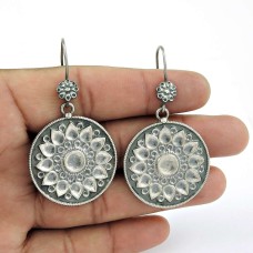 Oxidised 925 Sterling Silver Jewellery Rava Work Silver Dangle Earrings