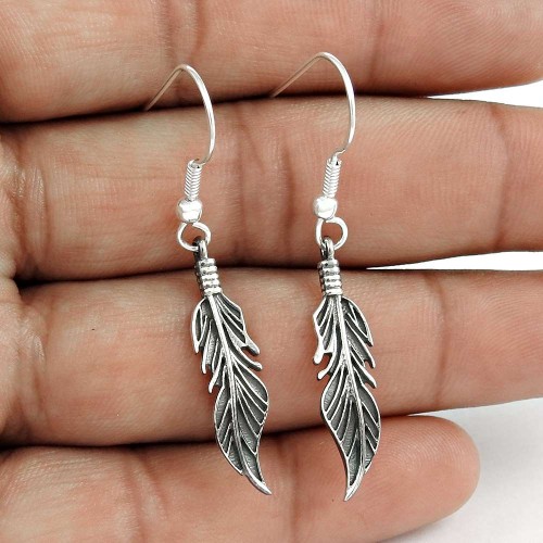 Possessing Good Fortune Oxidised Sterling Silver Leaf Earrings 925 Sterling Silver Indian Jewellery