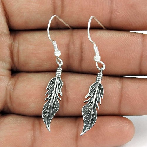 Scenic Oxidised Sterling Silver Leaf Earrings Sterling Silver Jewellery Supplier India